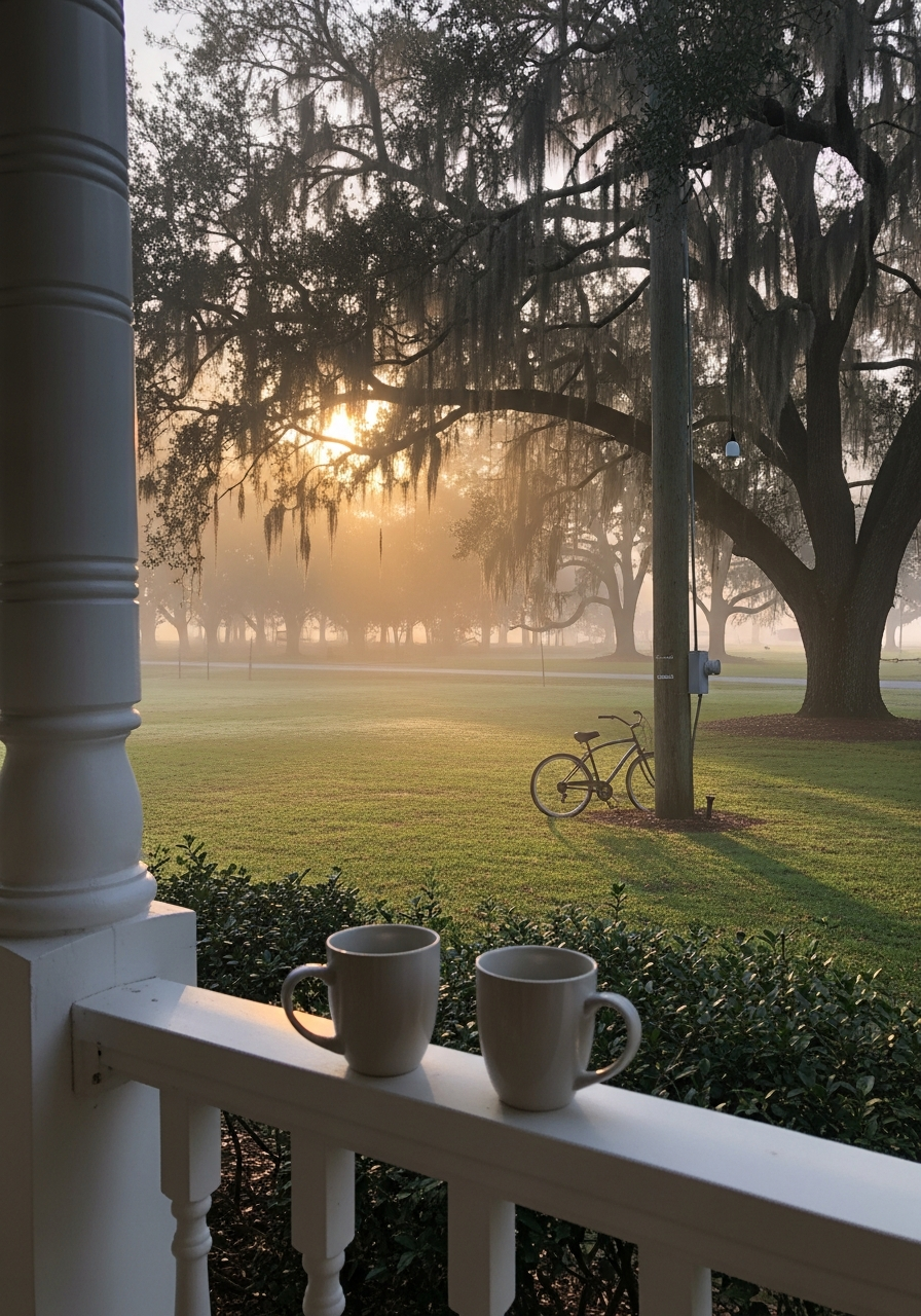 Morning coffee on a B&B porch on the Natchez Trace
