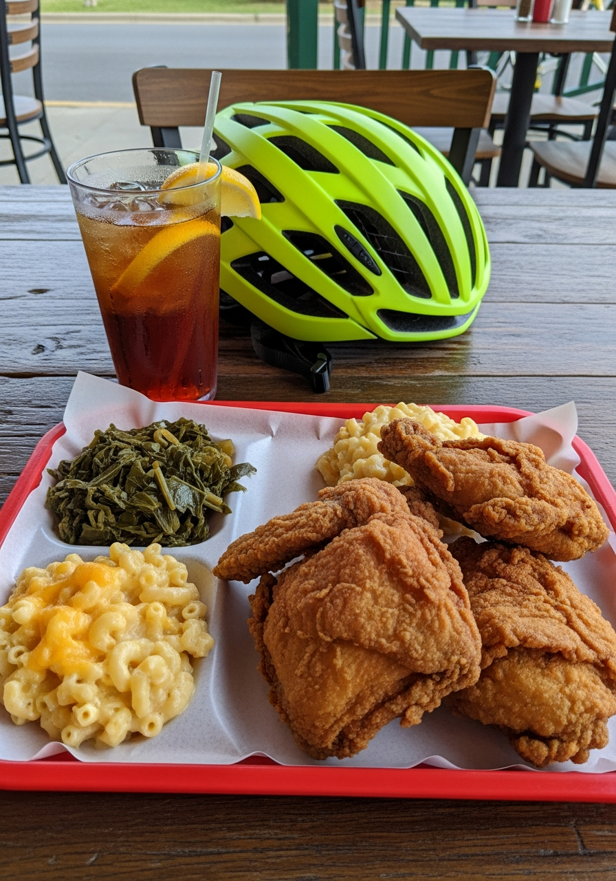 Post-ride dinner at a Mississippi restaurant